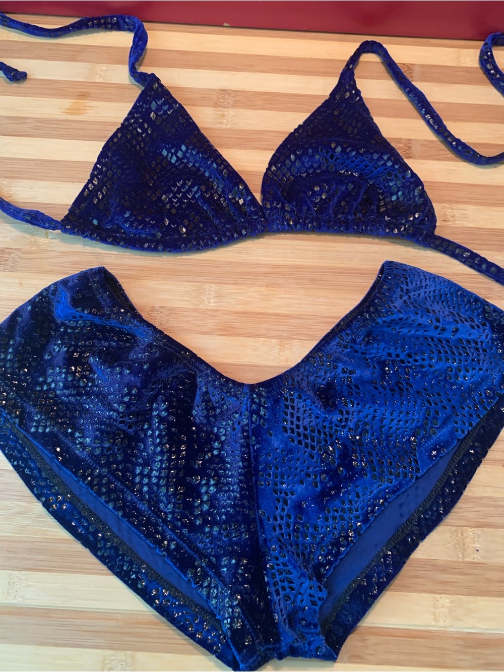 Space Cowboys Royal Blue Velvet Bikini and Shorts Set - Made in USA